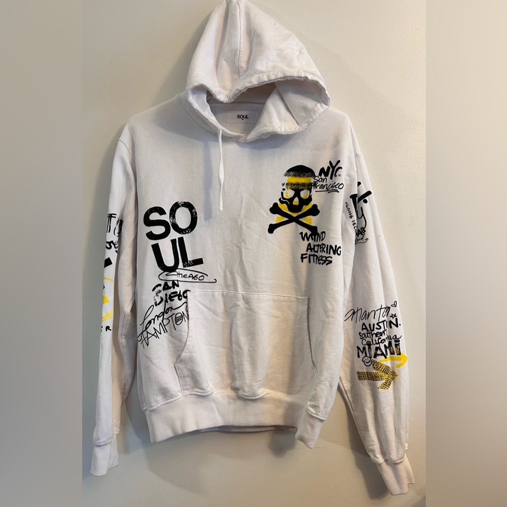 Soul White Graphic Hoodie for Men French Terry Cotton  Size M
